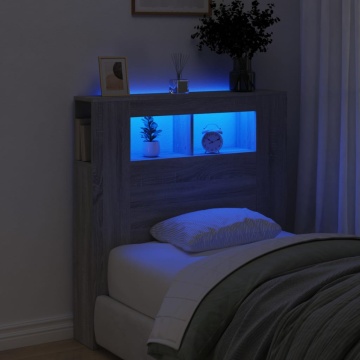Tăblie de pat cu LED, gri sonoma, 100x18,5x103,5 cm, lemn - Img 1