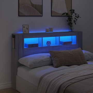Tăblie de pat cu LED, gri sonoma, 160x18,5x103,5 cm, lemn - Img 1