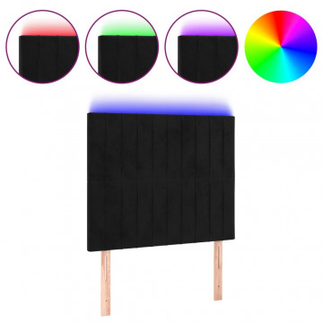 Tăblie de pat cu LED, negru, 100x5x118/128 cm, catifea - Img 2