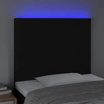 Tăblie de pat cu LED, negru, 100x5x118/128 cm, textil - Img 3