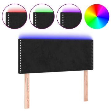 Tăblie de pat cu LED, negru, 100x5x78/88 cm, catifea - Img 2