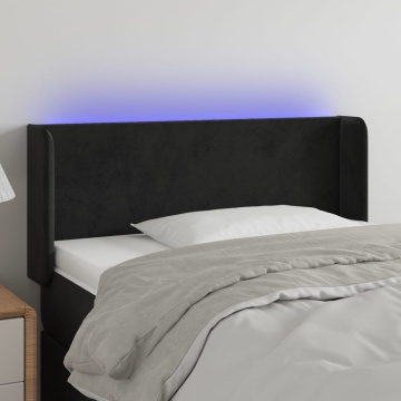 Tăblie de pat cu LED, negru, 103x16x78/88 cm, catifea - Img 1
