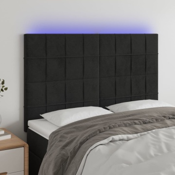 Tăblie de pat cu LED, negru, 144x5x118/128 cm, catifea - Img 1