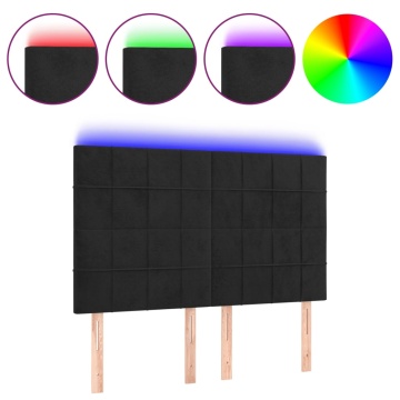 Tăblie de pat cu LED, negru, 144x5x118/128 cm, catifea - Img 2