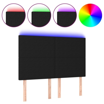Tăblie de pat cu LED, negru, 144x5x118/128 cm, textil - Img 2