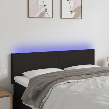 Tăblie de pat cu LED, negru, 144x5x78/88 cm, textil - Img 1