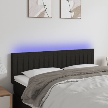 Tăblie de pat cu LED, negru, 144x5x78/88 cm, textil - Img 1