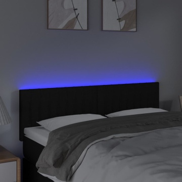 Tăblie de pat cu LED, negru, 144x5x78/88 cm, textil - Img 3