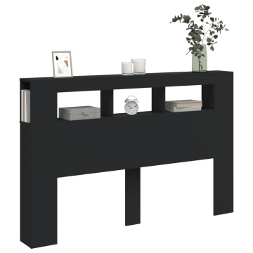 Tăblie de pat cu LED, negru, 160x18,5x103,5 cm, lemn - Img 4