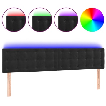 Tăblie de pat cu LED, negru, 160x5x78/88 cm, catifea - Img 2