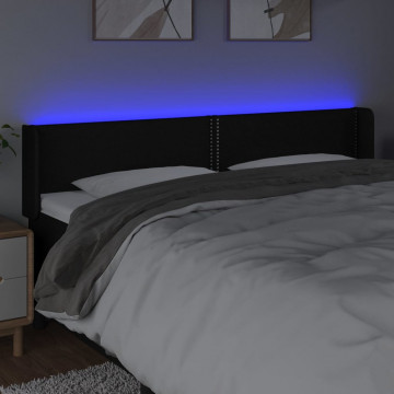 Tăblie de pat cu LED, negru, 163x16x78/88 cm, textil - Img 4