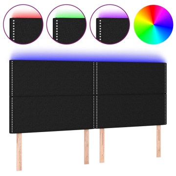 Tăblie de pat cu LED, negru, 180x5x118/128 cm, textil - Img 2