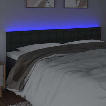 Tăblie de pat cu LED, negru, 180x5x78/88 cm, piele ecologică - Img 3