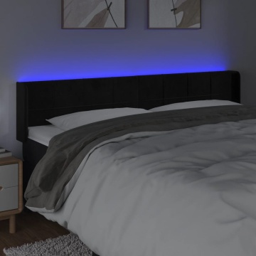 Tăblie de pat cu LED, negru, 183x16x78/88 cm, catifea - Img 4