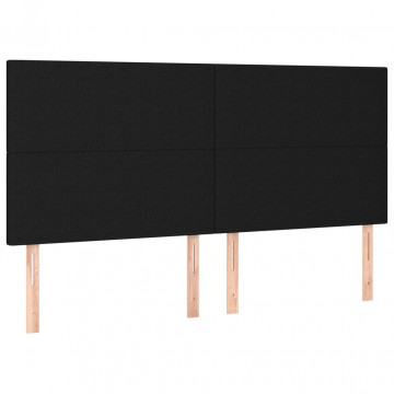 Tăblie de pat cu LED, negru, 200x5x118/128 cm, textil - Img 4