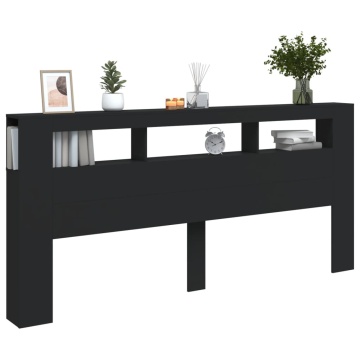 Tăblie de pat cu LED, negru, 220x18,5x103,5 cm, lemn - Img 8