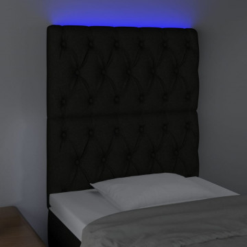 Tăblie de pat cu LED, negru, 80x7x118/128 cm, textil - Img 3