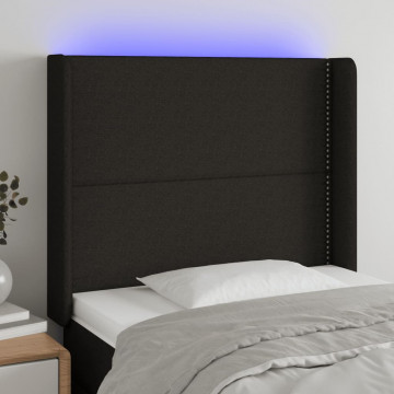 Tăblie de pat cu LED, negru, 83x16x118/128 cm, textil - Img 1