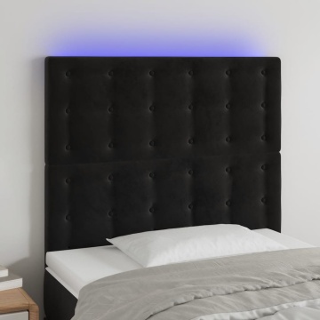 Tăblie de pat cu LED, negru, 90x5x118/128 cm, catifea - Img 1