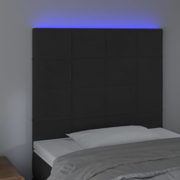 Tăblie de pat cu LED, negru, 90x5x118/128 cm, catifea - Img 3