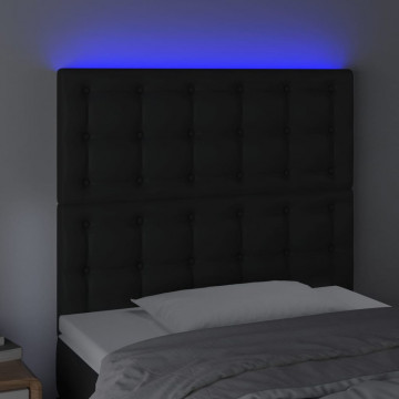 Tăblie de pat cu LED, negru, 90x5x118/128 cm, catifea - Img 3