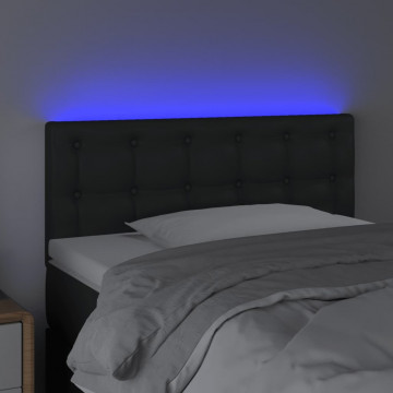 Tăblie de pat cu LED, negru, 90x5x78/88 cm, piele ecologică - Img 3