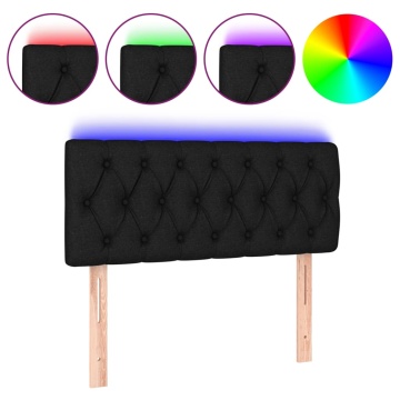 Tăblie de pat cu LED, negru, 90x7x78/88 cm, textil - Img 2