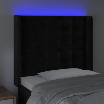 Tăblie de pat cu LED, negru, 93x16x118/128 cm, catifea - Img 4