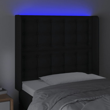 Tăblie de pat cu LED, negru, 93x16x118/128 cm, piele ecologică - Img 4