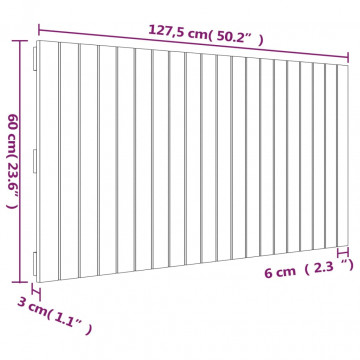 Tăblie de pat pentru perete, alb, 127,5x3x60 cm, lemn masiv pin - Img 7