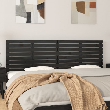 Tăblie de pat pentru perete, negru, 166x3x63 cm, lemn masiv pin - Img 1