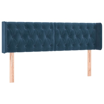 Tăblie pat cu aripioare albastru închis 163x16x78/88 cm catifea - Img 2
