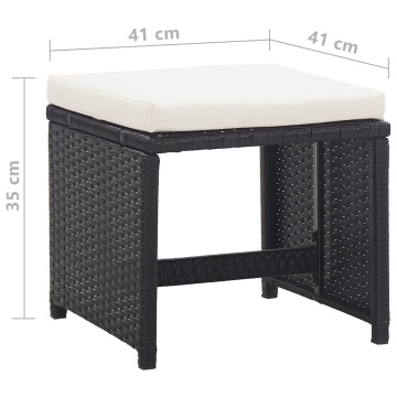 Taburete de grădină cu perne, 2 buc., negru, poliratan - Img 5