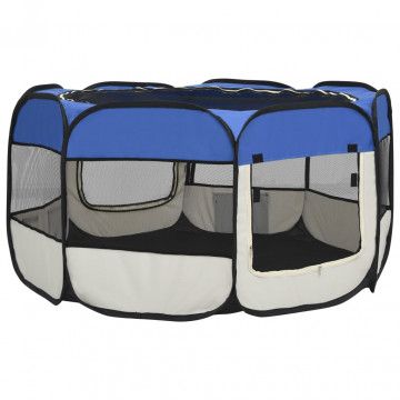 Țarc câini pliabil cu sac de transport, albastru, 125x125x61 cm - Img 5