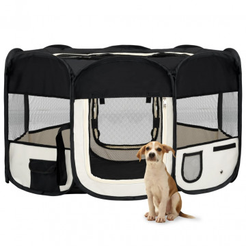 Țarc de câini pliabil cu sac de transport, negru, 145x145x61 cm - Img 1