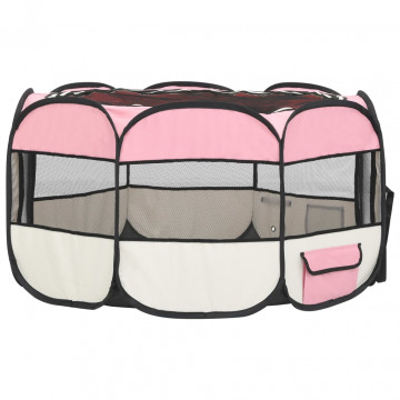 Țarc joacă pliabil câini cu sac de transport roz 125x125x61 cm - Img 4