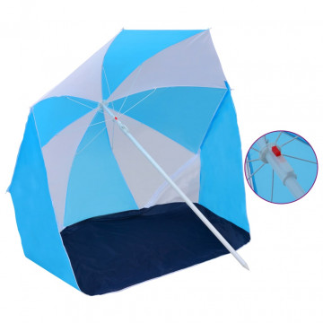 Umbrelă de plajă adăpost, albastru și alb, 180 cm, țesătură - Img 1