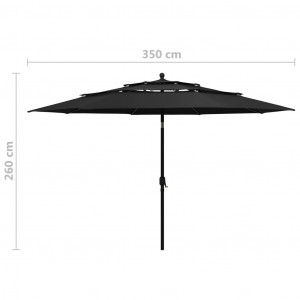 Umbrelă de soare 3 niveluri, stâlp de aluminiu, negru, 3,5 m - Img 7