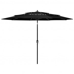 Umbrelă de soare 3 niveluri, stâlp de aluminiu, negru, 3 m - Img 1