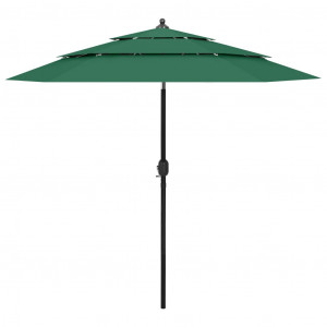 Umbrelă de soare 3 niveluri, stâlp de aluminiu, verde, 2,5 m - Img 1