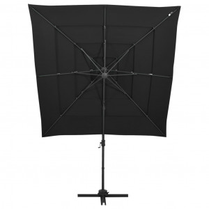 Umbrelă de soare 4 niveluri stâlp aluminiu negru 250x250 cm - Img 3