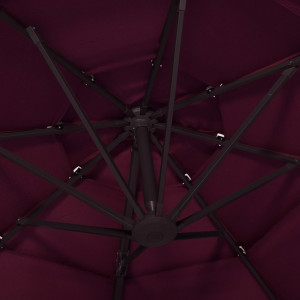 Umbrelă de soare 4 niveluri, stâlp aluminiu, roșu bordo, 3x3 m - Img 2