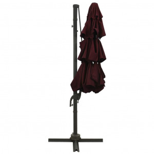 Umbrelă de soare 4 niveluri, stâlp aluminiu, roșu bordo, 3x3 m - Img 8