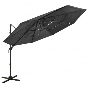 Umbrelă de soare 4 niveluri, stâlp de aluminiu, antracit, 3x3 m - Img 1