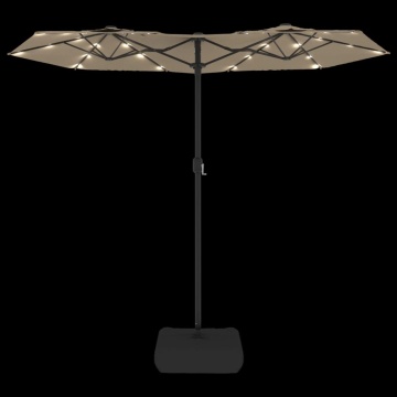 Umbrelă de soare cu două capete cu LED-uri gri taupe 316x240 cm - Img 5