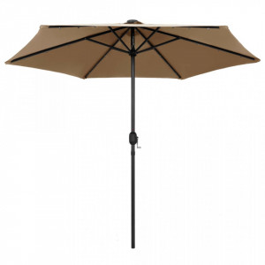 Umbrelă de soare cu LED și stâlp aluminiu, gri taupe, 270 cm - Img 3