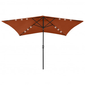 Umbrelă de soare cu LED-uri & stâlp din oțel, cărămiziu, 2x3 m - Img 1