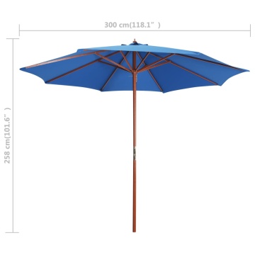 Umbrelă de soare cu stâlp din lemn, albastru, 300 x 258 cm - Img 9