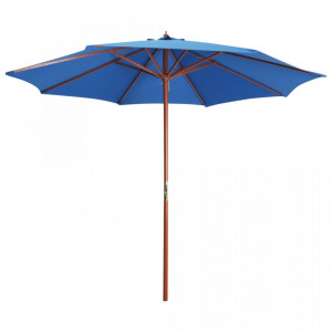 Umbrelă de soare cu stâlp din lemn, albastru, 300 x 258 cm - Img 1