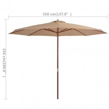 Umbrelă de soare de exterior, stâlp din lemn, gri taupe, 350 cm - Img 4